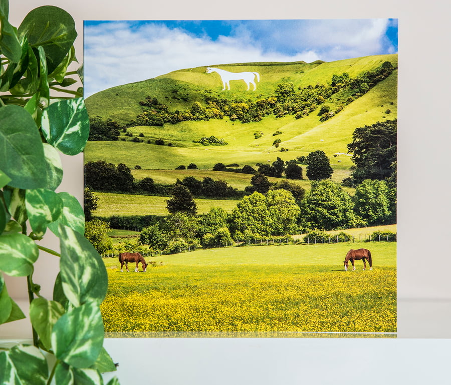 Westbury White Horse Bratton Camp Wiltshire Blank Greeting Card summer landscape