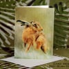 Exclusive Handmade Brown Hare Greetings Card on Archive Photo Paper
