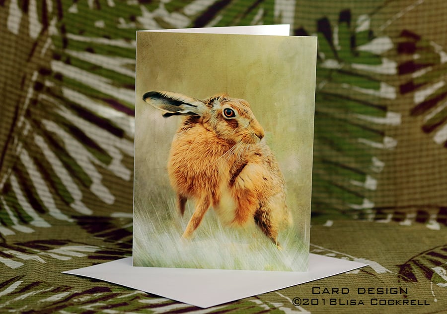 Exclusive Handmade Brown Hare Greetings Card on Archive Photo Paper