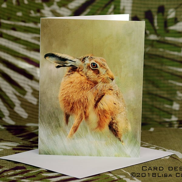 Exclusive Handmade Brown Hare Greetings Card on Archive Photo Paper