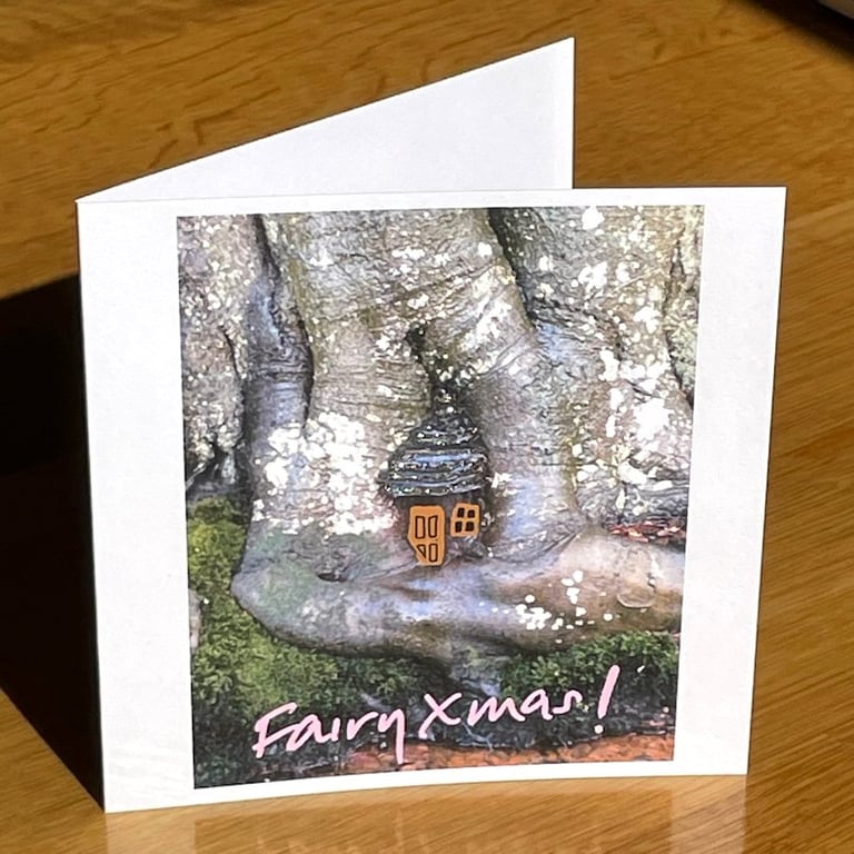 Fairy Xmas; colourful 13.5 cm square Christmas card, blank inside
