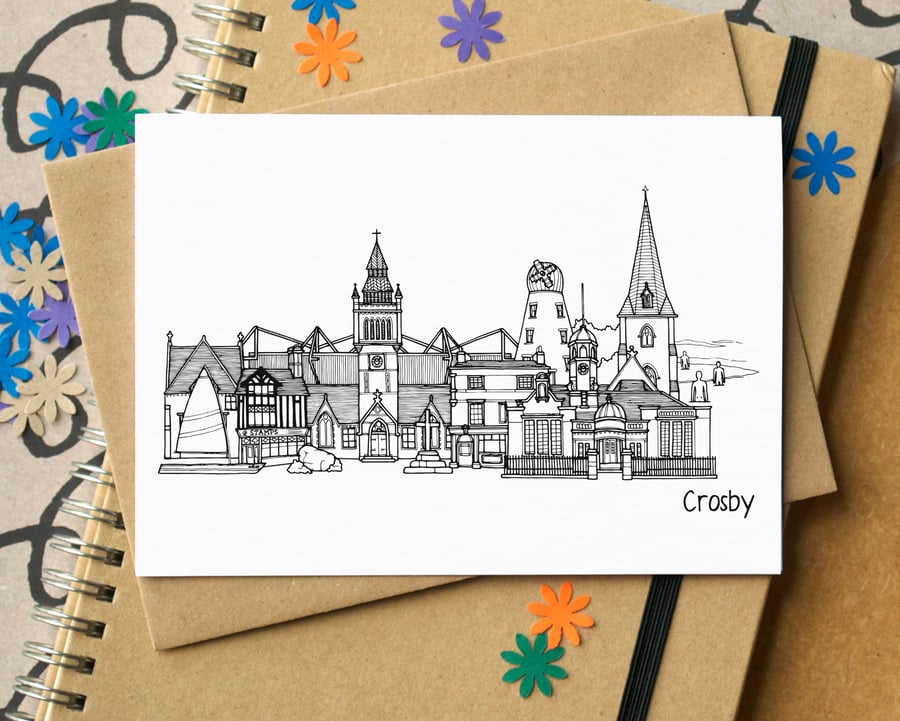 Crosby Merseyside Skyline Greetings Card