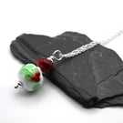 lampwork glass holly leaf pendant necklace
