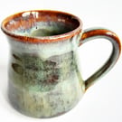 Mug Green Brown Glazed  - Hand Thrown Stoneware Ceramic Mug 