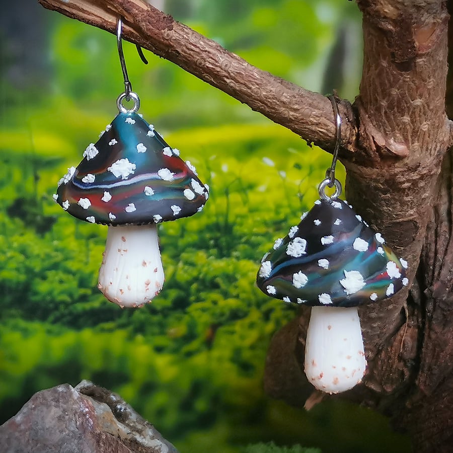 Large Marbled Mushroom Earrings