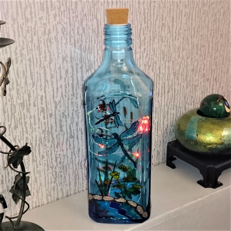 Dragonfly Water - Handpainted Bottle Light