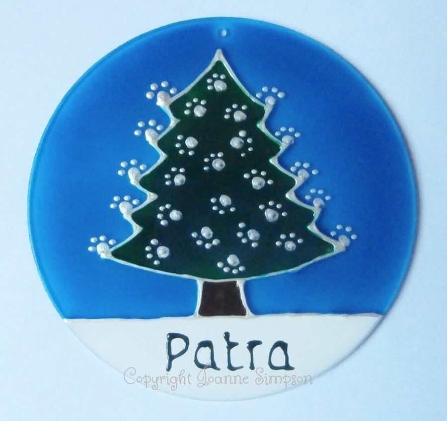 Pet Christmas Tree Decoration Suncatcher. Dog or cat gift, glass tree ornament