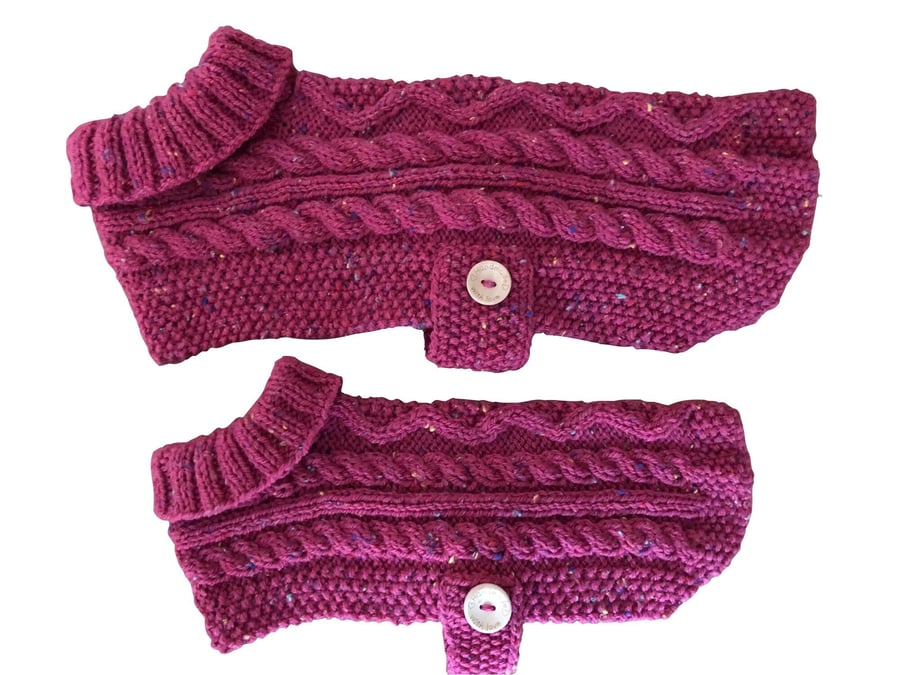 Knitted Medium Dog Coat Jumper In A Raspberry P... Folksy