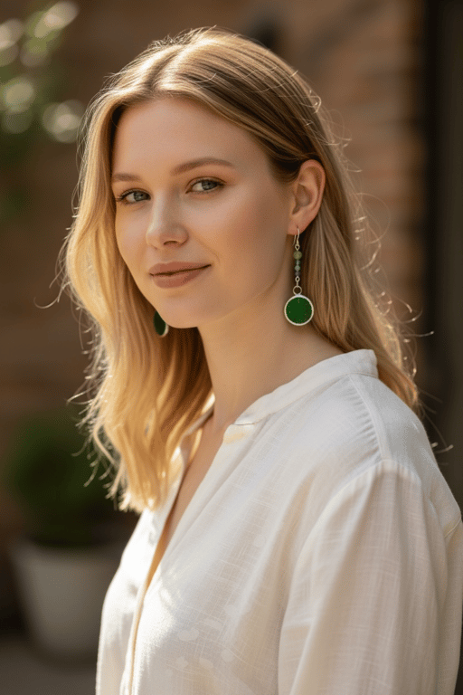 Sterling Silver, Jade,  Stained Glass Earrings,  Gift Boxed