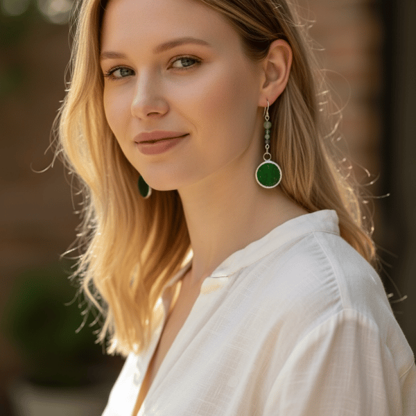 Sterling Silver, Jade,  Stained Glass Earrings,  Gift Boxed