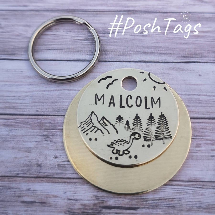 A dinosaur adventure - different sizes - Cute Dino dog cat pet id tag hand stamp