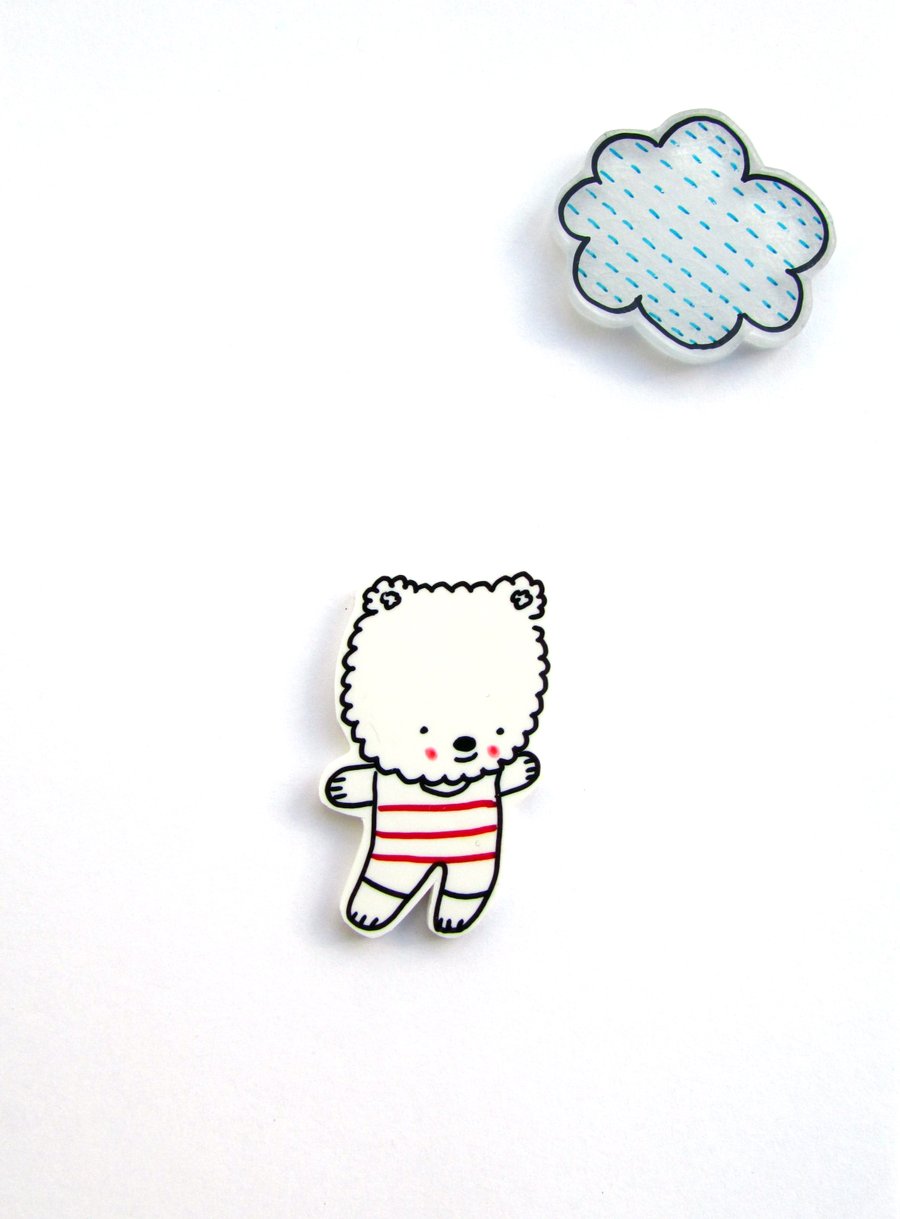 a bear in a bathing suit - ACEO - handmade shrink plastic picture