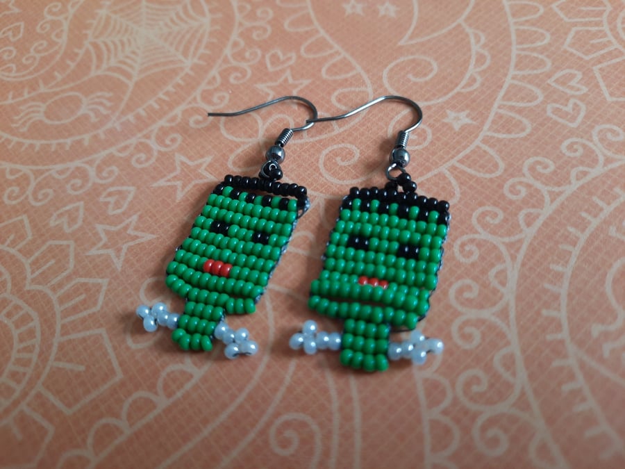 Frankenstein's Monster Beadwork Earrings (1)