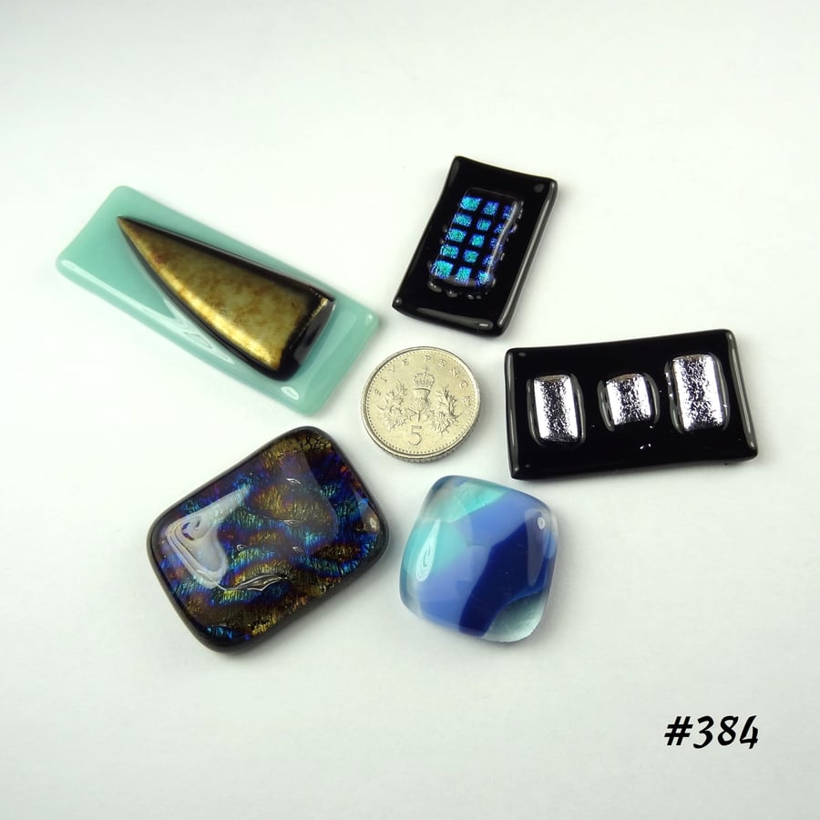 5 mixed glass cabochons, accessory glass, jewellery making, multicoloured (384)