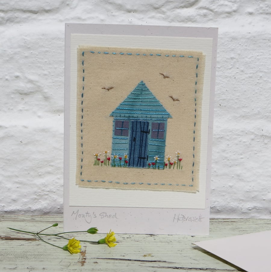 Monty's Shed, popular hand-stitched card for gardeners!