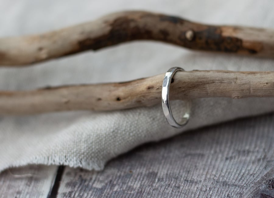 Sterling Silver Stacking Ring, Textured Simple Hammered Ring