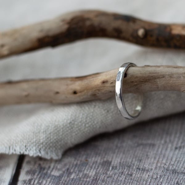 Sterling Silver Stacking Ring, Textured Simple Hammered Ring