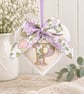 Handmade Floral Liberty bow Hanging Heart in Gold tones.