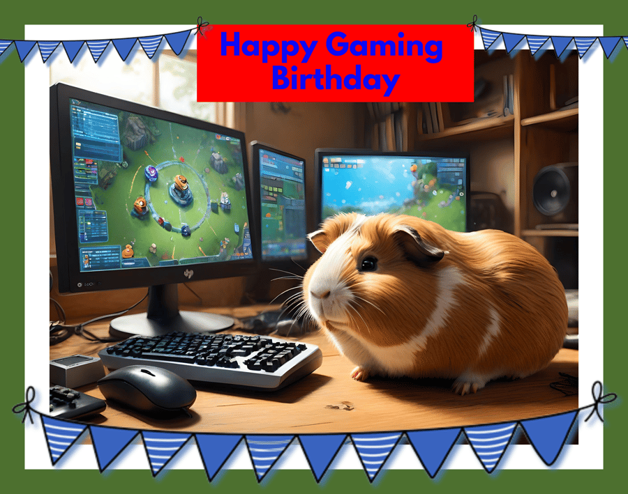 Happy Gaming Birthday Guinea Pig Card A5