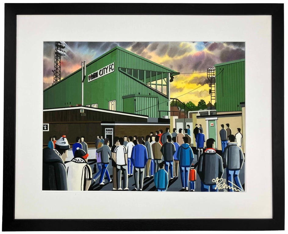 Bath City, Twerton Park Stadium, Framed Football Art Print. 20" x 16" Frame Size