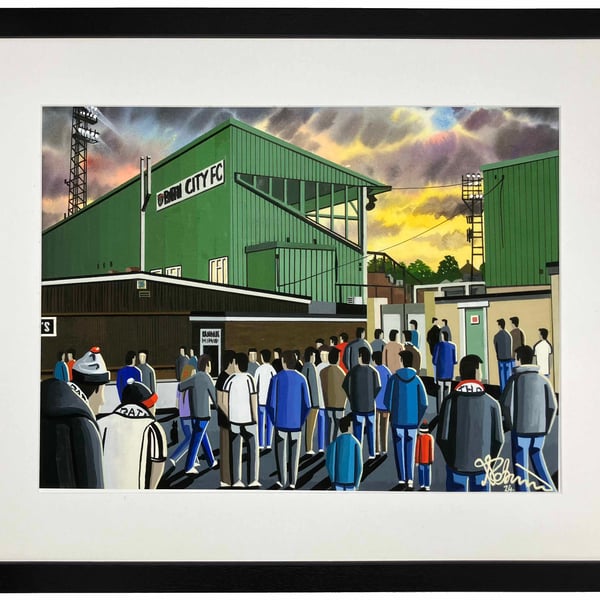 Bath City, Twerton Park Stadium, Framed Football Art Print. 20" x 16" Frame Size