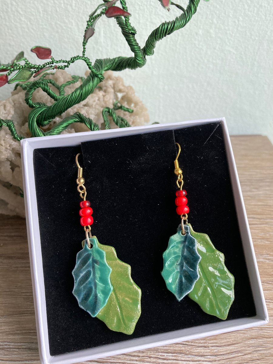 Double Holly Leaf earrings 