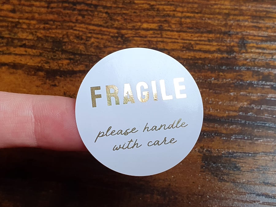 35 x Foiled FRAGILE Please Handle With Care 37mm Stickers - Business Supplies