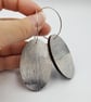 Grey and white hand printed dangle oval shaped earrings  - Image 7