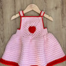 Pink and red heart motif dress - 1-2 years