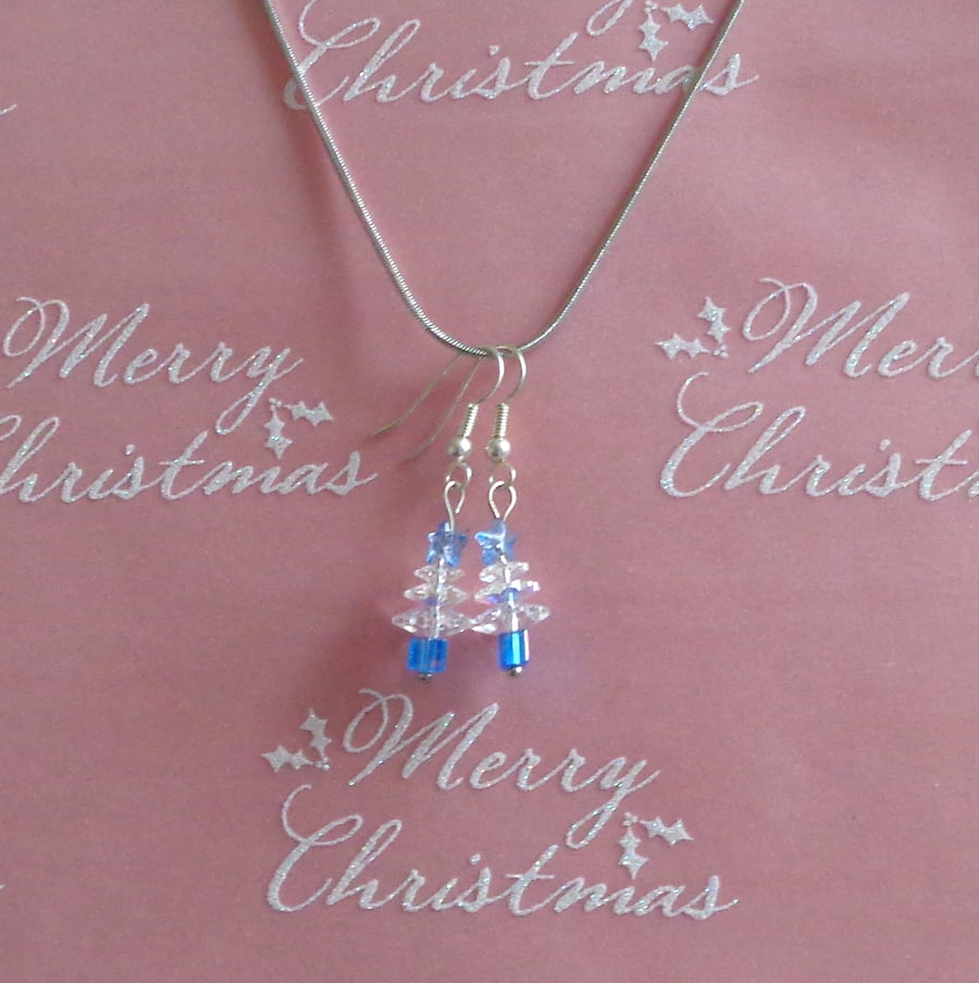Christmas Tree earrings Swarovski crystal tree with star Earrings "Blue"