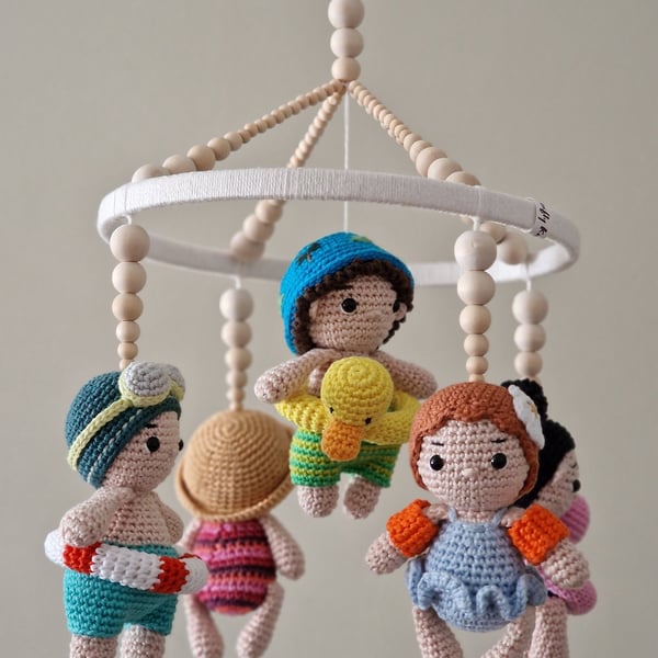 Crochet Baby Mobile - Beach Nursery Decor - Beach Crib Hanging Decoration