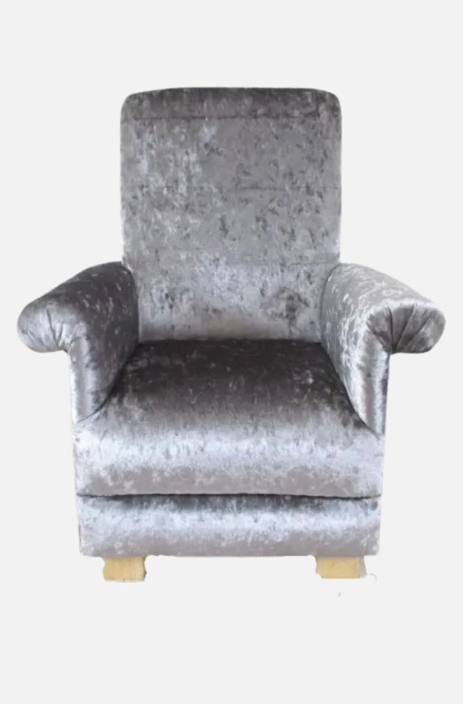 Silver Grey Crushed Velvet Child's Chair Kid's Armchair Toddler Baby High Back