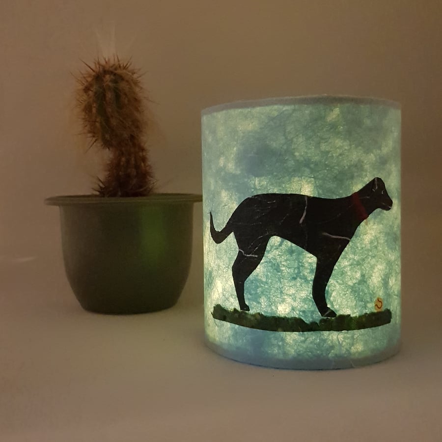 Black Dog with Ball lantern with LED candle (Blue)