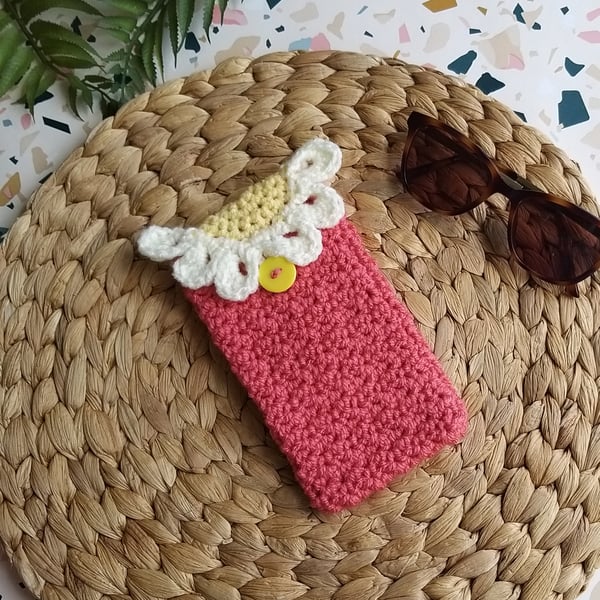Crochet Sunglasses Case Daisy Detail, Glasses Case, Phone Case Watermelon