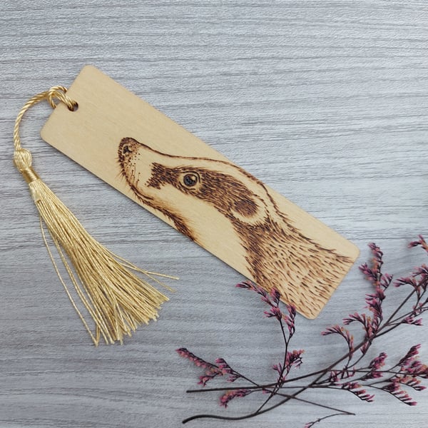 Badger wooden pyrography bookmark 