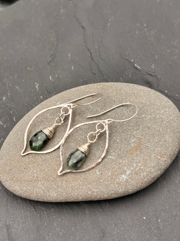 Emerald Whisper – One of a Kind Sterling Silver and Faceted Emerald Earrings