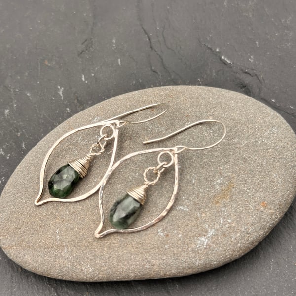 Emerald Whisper – One of a Kind Sterling Silver and Faceted Emerald Earrings