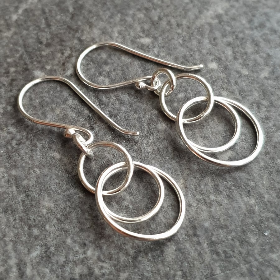 Silver loop circle earrings, Dainty dangle earrings, Minimalist jewellery