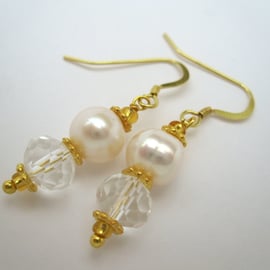 Pearl & Crystal Gold Vermail Earrings - handmade by metalsmith Wedding Quality