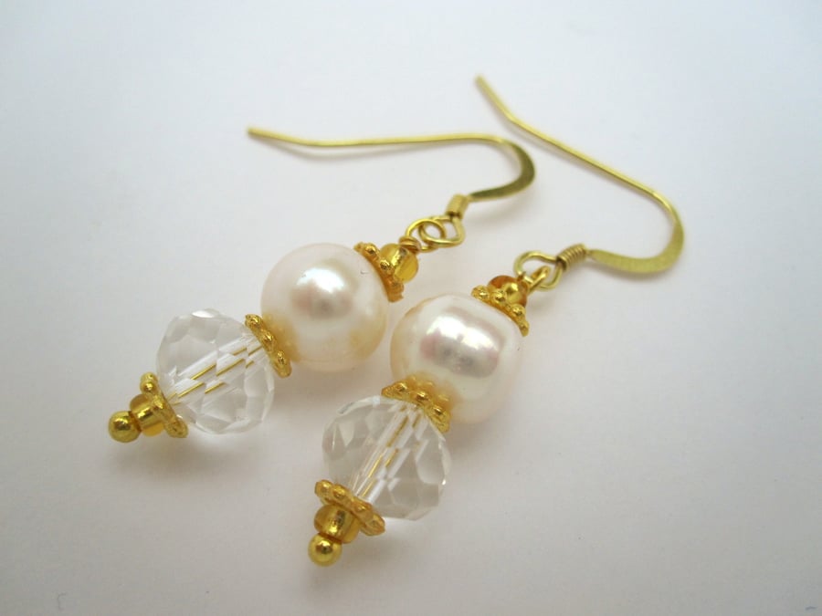 Pearl & Crystal Gold Vermail Earrings - handmade by metalsmith Wedding Quality