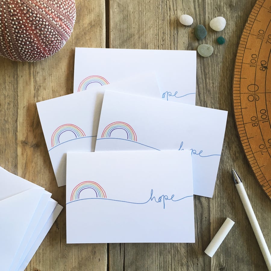 Hope rainbow greetings cards – pack of 4 – hand lettered illustrated cards