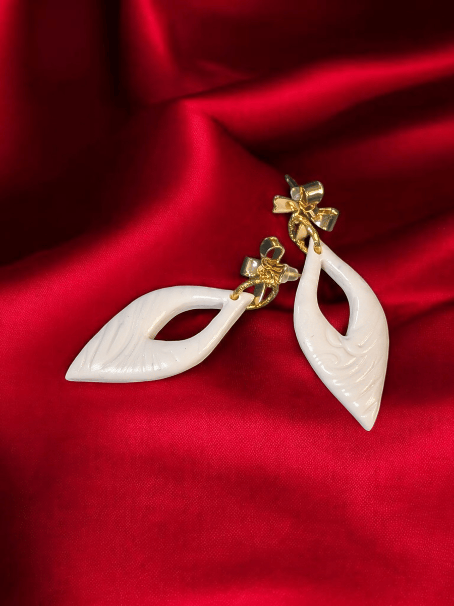 Off white patterned handmade polymer clay Earrings 