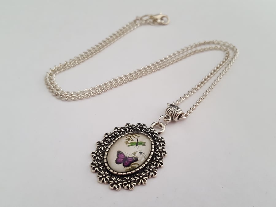 Pink butterfly necklace