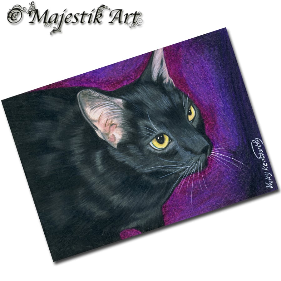 Archival ACEO Black Cat Print 'Attention seeker' By V Kenworthy