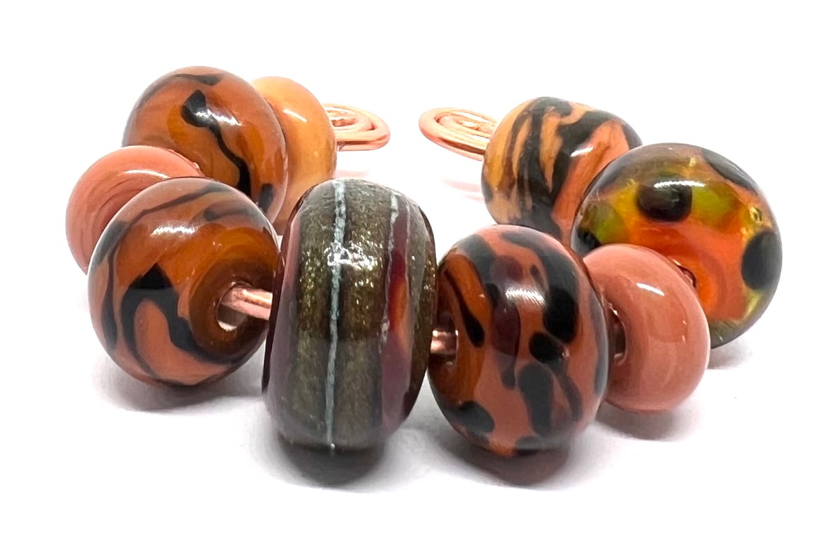 Artisan Lampwork Glass Bead set – Wild Safari brown leopard print Handmade