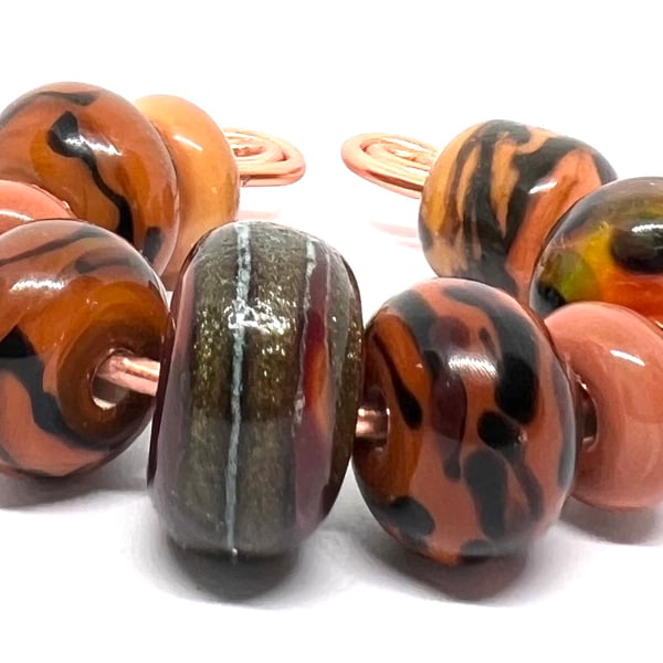 Artisan Lampwork Glass Bead set – Wild Safari brown leopard print Handmade