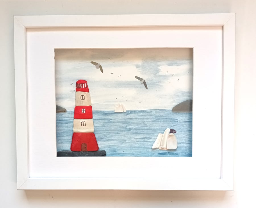 Beachcombed Art, Cornish Coastal Wall Art, Lighthouse