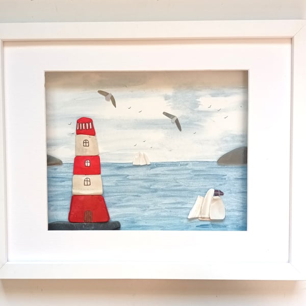 Beachcombed Art, Cornish Coastal Wall Art, Lighthouse