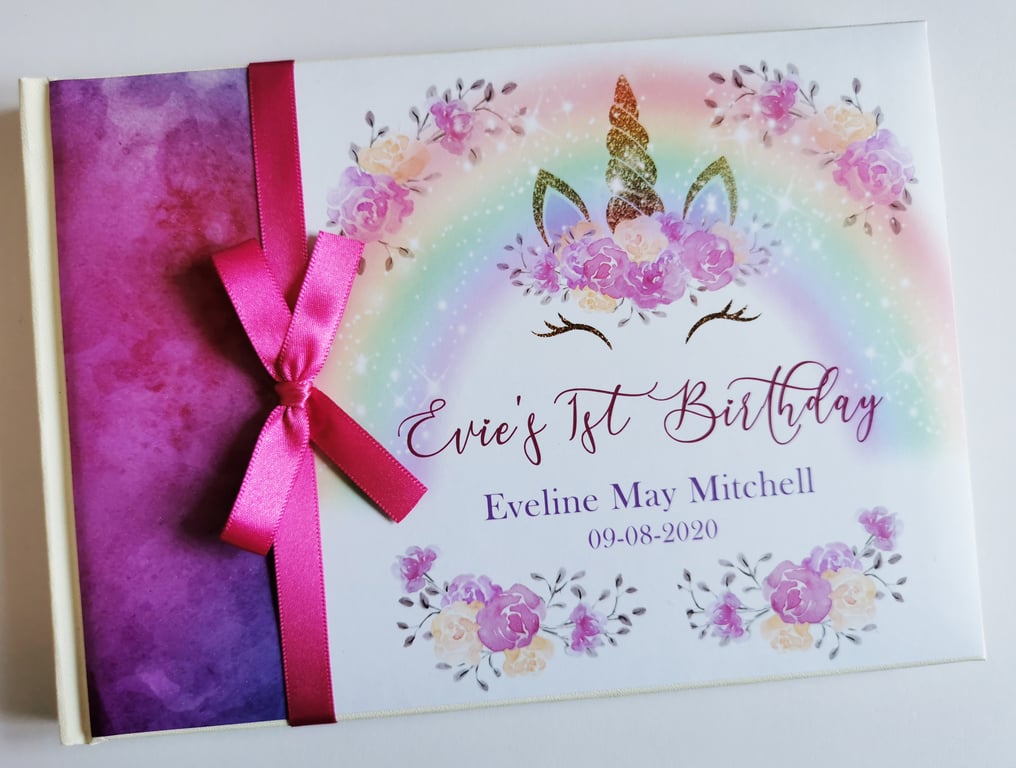 Unicorn face Birthday Guest book, Sleeping unicorn guest book, gift