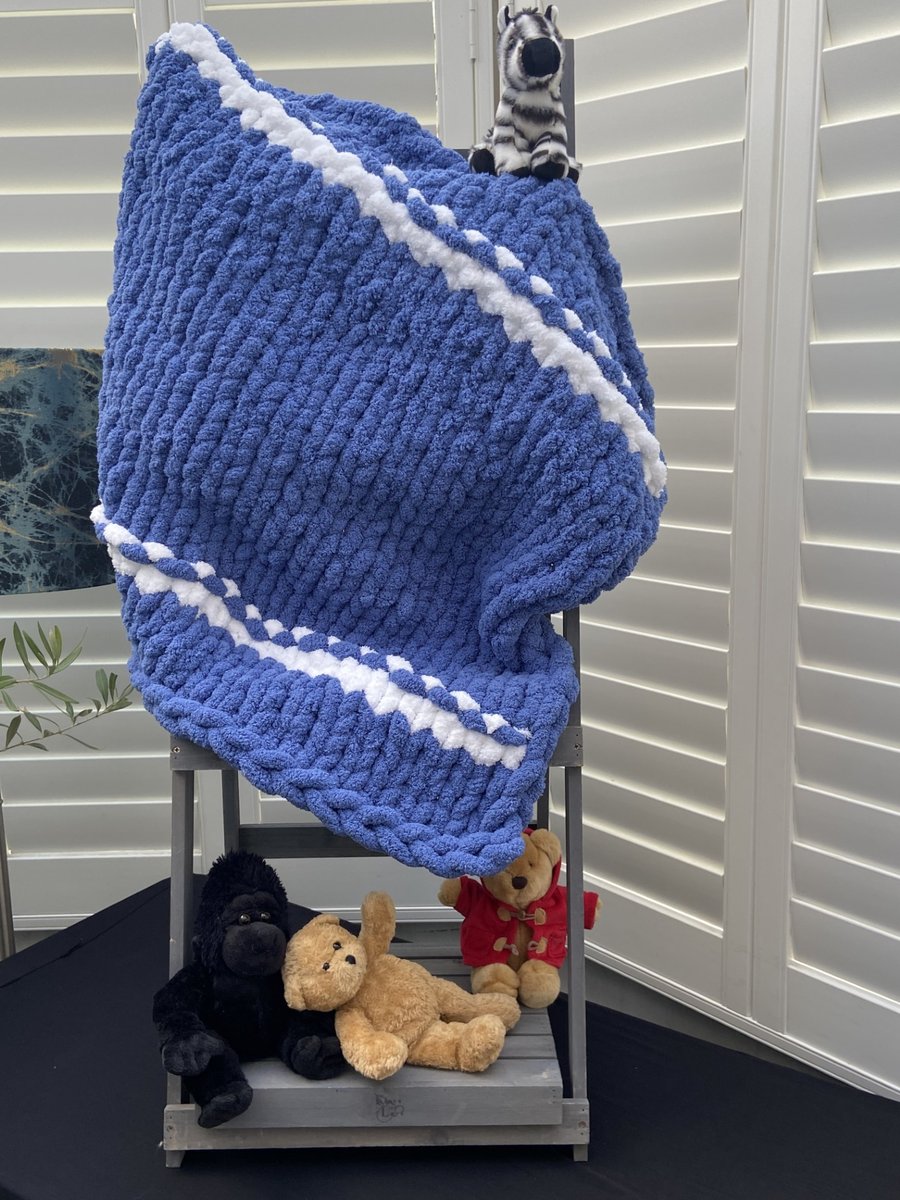 Super Soft Chunky Knitted Baby Blanket  (Colour: Harlequin Stripe Blueberry Pie)